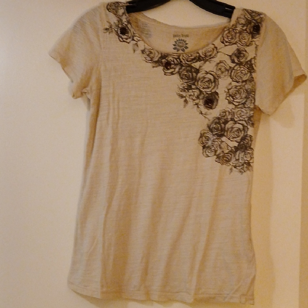 Lucky Brand Cream Floral Short Sleeve Tee